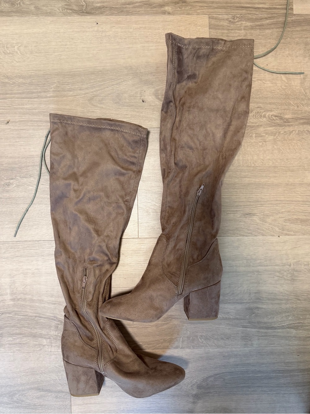 Wild Diva Taupe Over-the-Knee Block Heel Boots